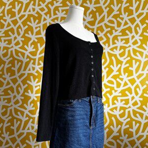 Target A New Day Ribbed  Long Sleeve Black Button Boatneck Top - Medium